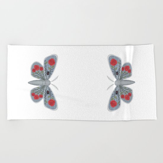 spider web and rose (made up moth) Beach Towel