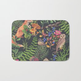 Hand drawn seamless pattern with watercolor forest animals and plants. Pattern for kids wood inhabitants, cute animals Bath Mat
