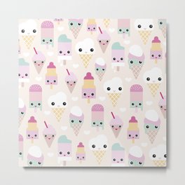 Cute kawaii summer Japanese ice cream cones and popsicle p Metal Print | Japanese, Beach, Cones, Snack, Design, Popsicle, Icecream, Illustration, Summer, Pattern 