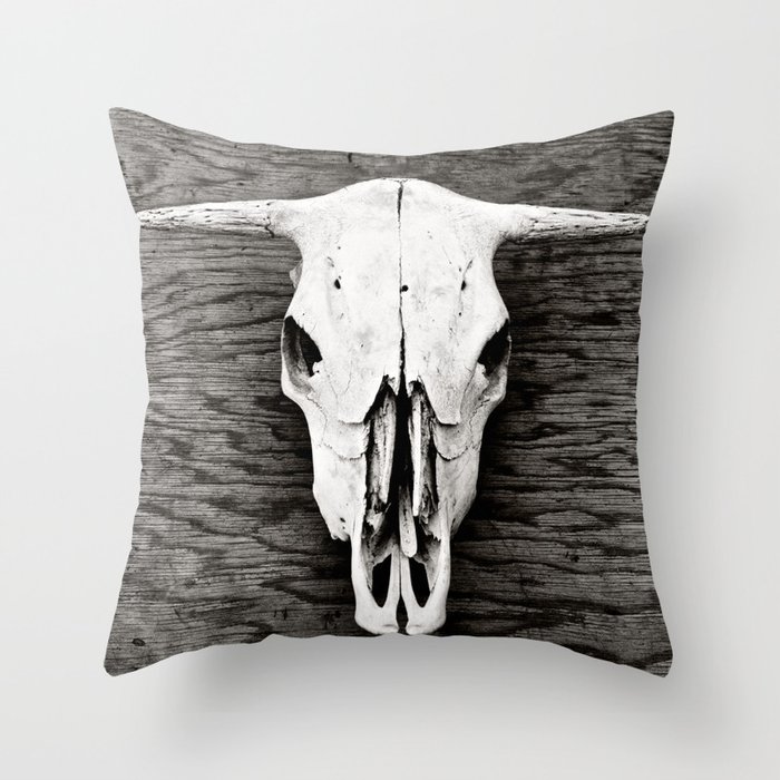 Cow Skull in Black and White Throw Pillow