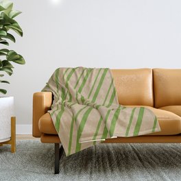 [ Thumbnail: Green & Tan Colored Lined/Striped Pattern Throw Blanket ]