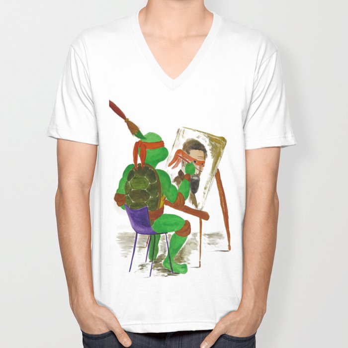 Michelangelo the ninja turtle painting Michelangelo the artist V Neck T  Shirt by Amina