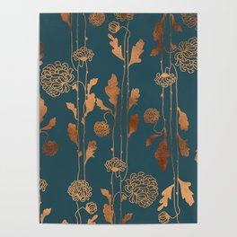 Art Deco Copper Flowers  Poster