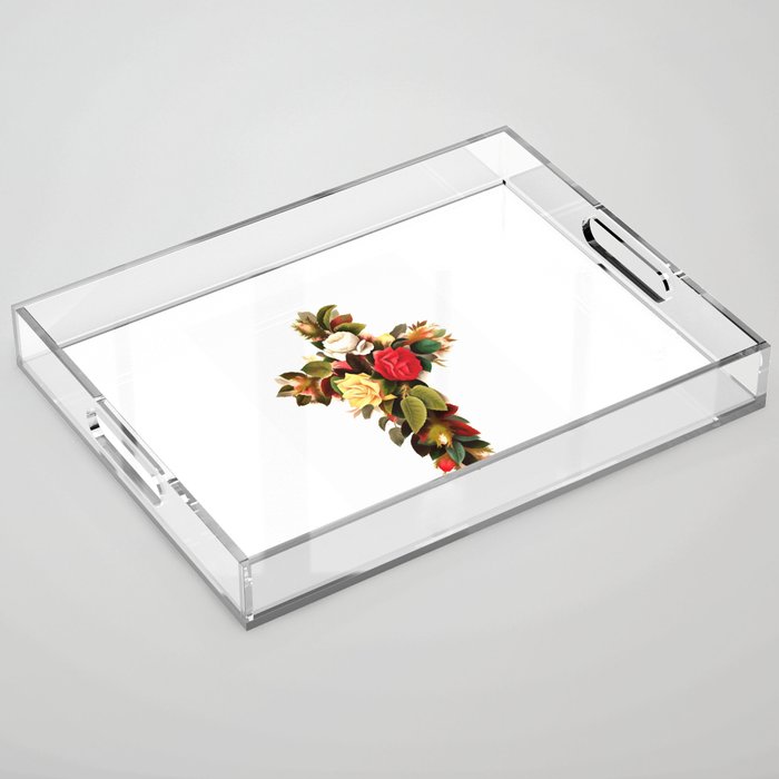 Easter Christian Cross Of Roses Acrylic Tray