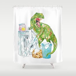 T-rex laundry dinosaur painting watercolour Shower Curtain