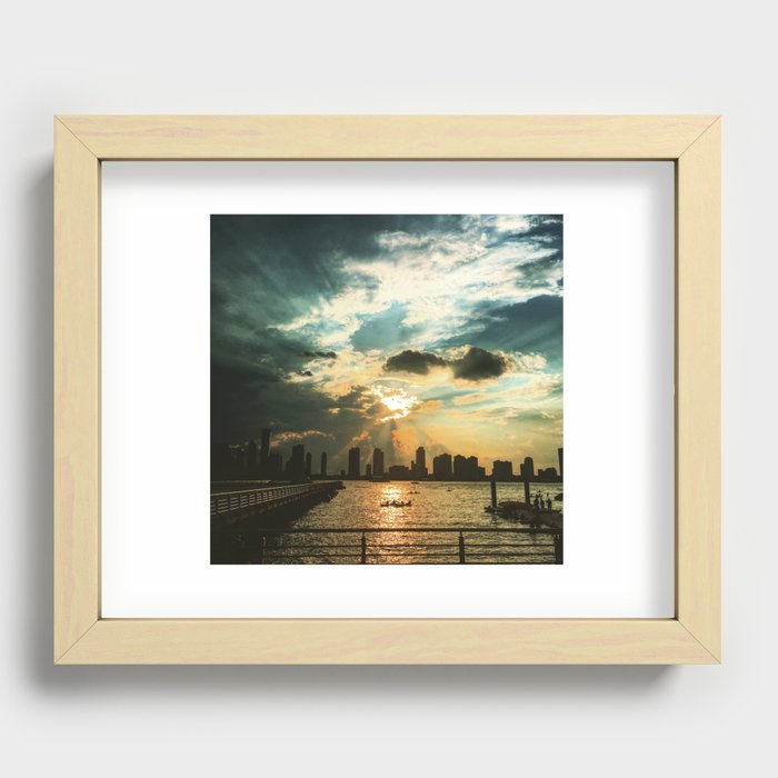 Moody New York Harbor Sunset Recessed Framed Print