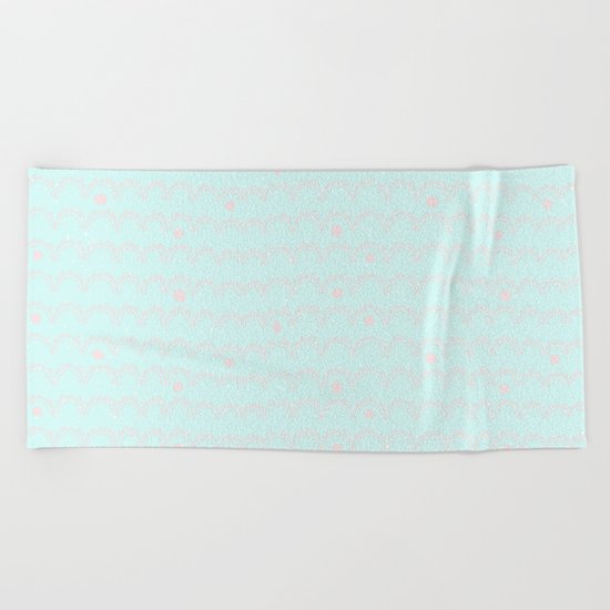 Merry aqua christmas - Funny abstract lines and dots on turquoise backround Beach Towel
