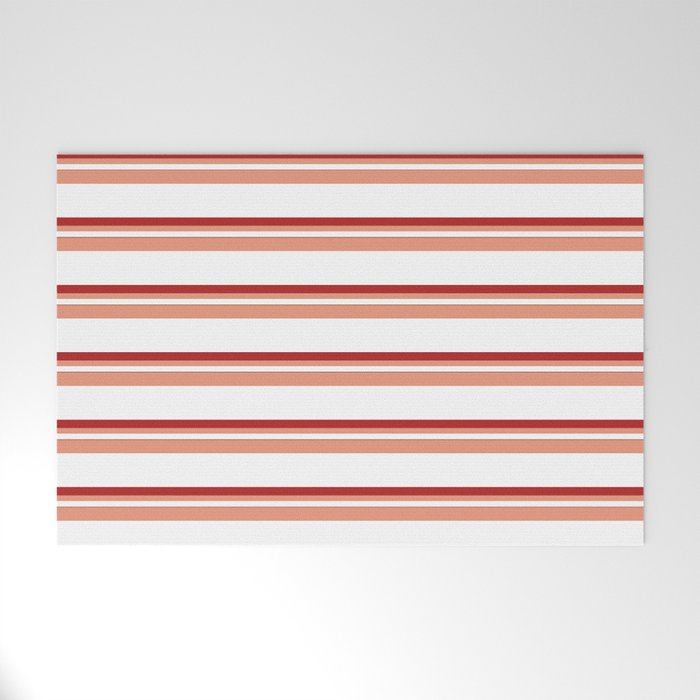 Dark Salmon, White, and Red Colored Pattern of Stripes Welcome Mat