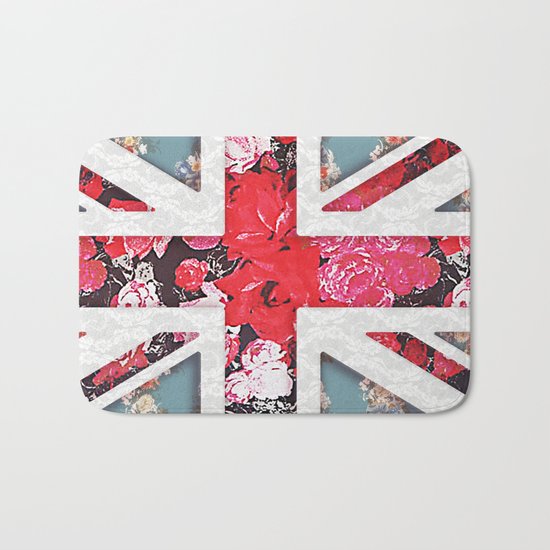 God save the Queen | Elegant girly red floral & lace Union Jack Bath Mat