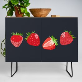 Strawberry - Colorful Summer Vibes Berry Art Design on Dark Blue Credenza