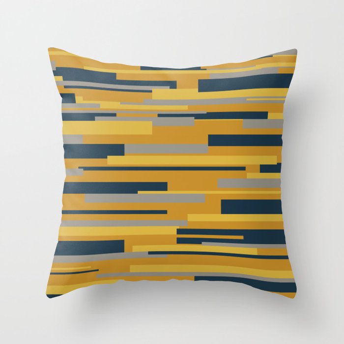 Wright 3 Geometric Midcentury Modern Pattern in Navy Blue, Mustard, and Gray Throw Pillow