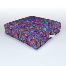 Ornamental Colorful Snakes Outdoor Floor Cushion | Wild, Red, Tribal, Colorful, Pattern, Ink, Snake, Digital, Violet, Graphicdesign 