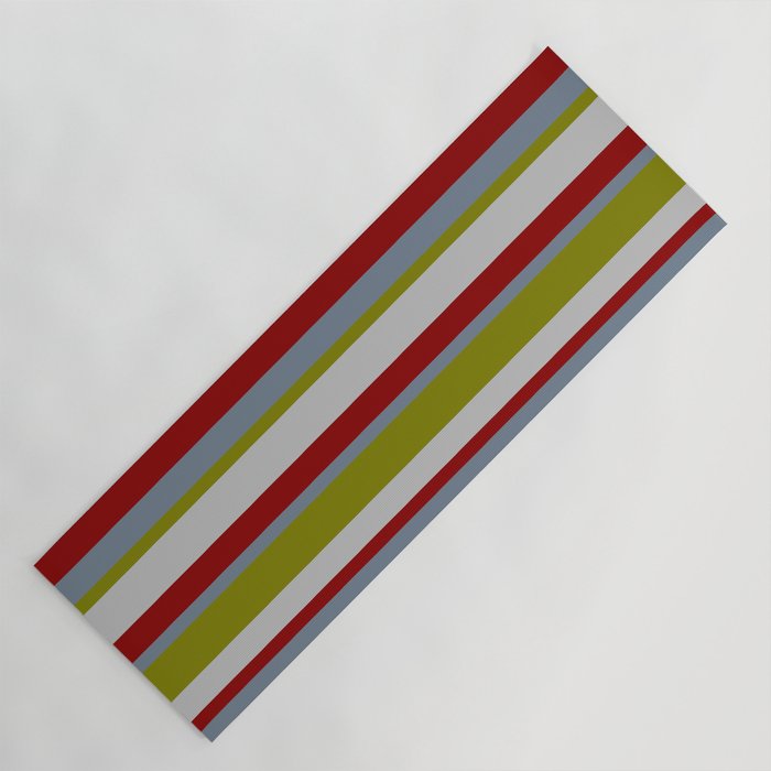 Slate Gray, Green, Grey & Dark Red Colored Pattern of Stripes Yoga Mat