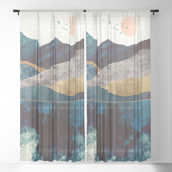 Blue Mountain Reflection Sheer Curtain