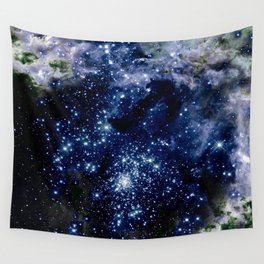 Sparkle Stars Navy Blue Deep Green Wall Tapestry
