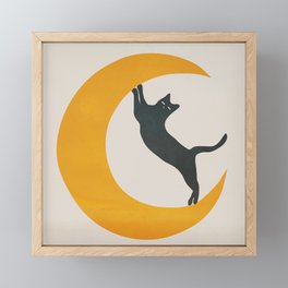 Moon and Cat Framed Mini Art Print