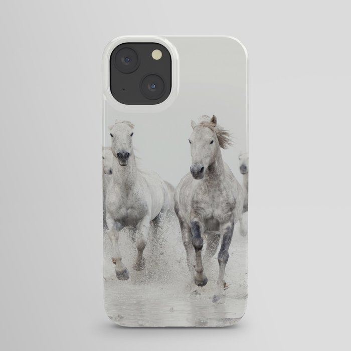Camargue White Horses Running in Water - Nature Photography iPhone Case