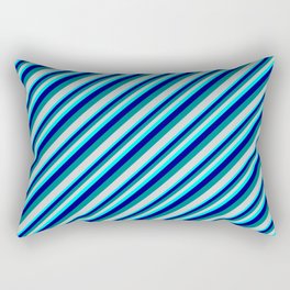 [ Thumbnail: Aqua, Blue, Dark Cyan, and Light Gray Colored Lined/Striped Pattern Rectangular Pillow ]