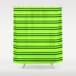 [ Thumbnail: Light Green & Dark Green Colored Lines/Stripes Pattern Shower Curtain ]