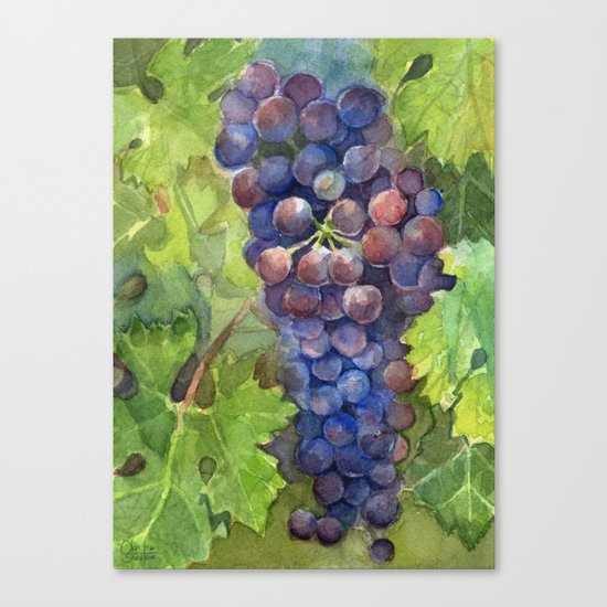 Grapes Watercolor Fruit Food Wine Lovers Canvas Print