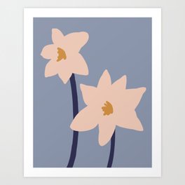 two daffodils on baby blue Art Print