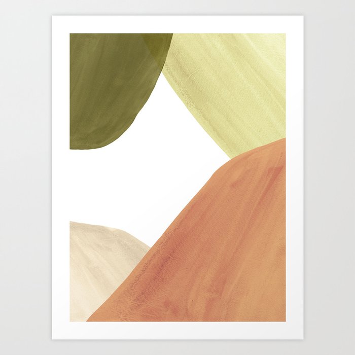 Abstract terracotta and green shapes Art Print