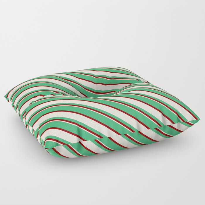 Sea Green, Dark Red, and Beige Colored Lined Pattern Floor Pillow