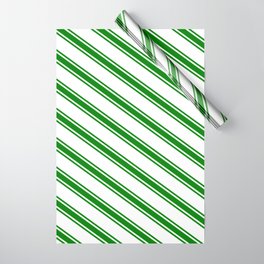 [ Thumbnail: White & Green Colored Striped/Lined Pattern Wrapping Paper ]