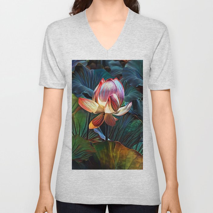 Lotus Flower V Neck T Shirt