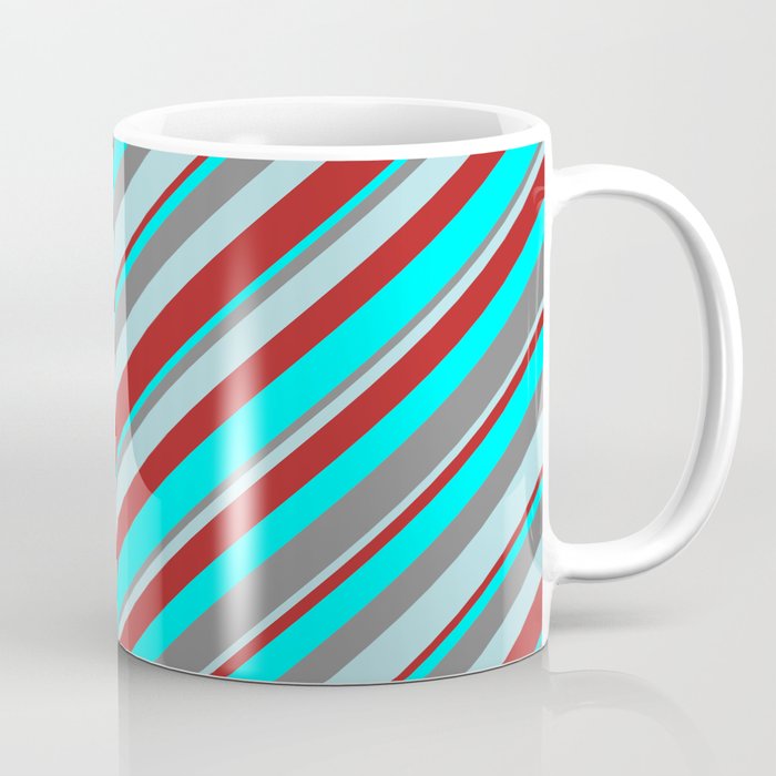 Gray, Powder Blue, Red & Cyan Colored Stripes Pattern Coffee Mug