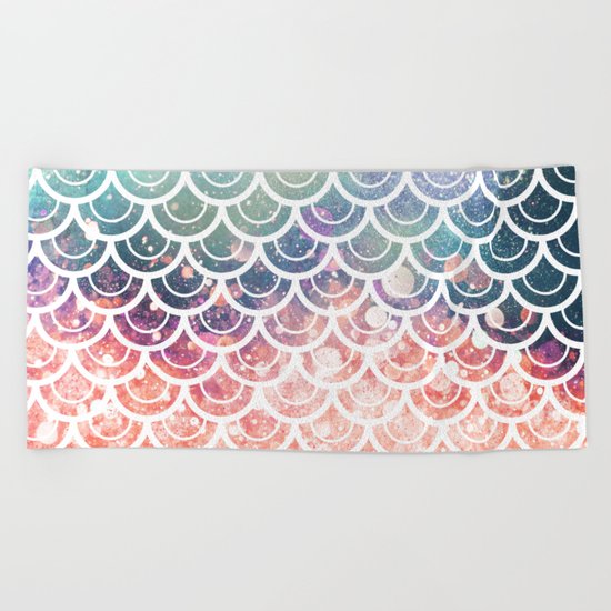 Mermaid Scales Coral and Turquoise Beach Towel