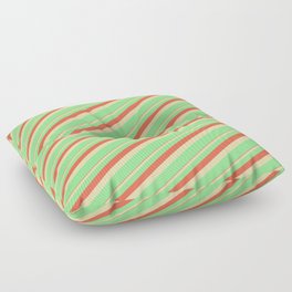 [ Thumbnail: Red, Tan & Light Green Colored Lines Pattern Floor Pillow ]