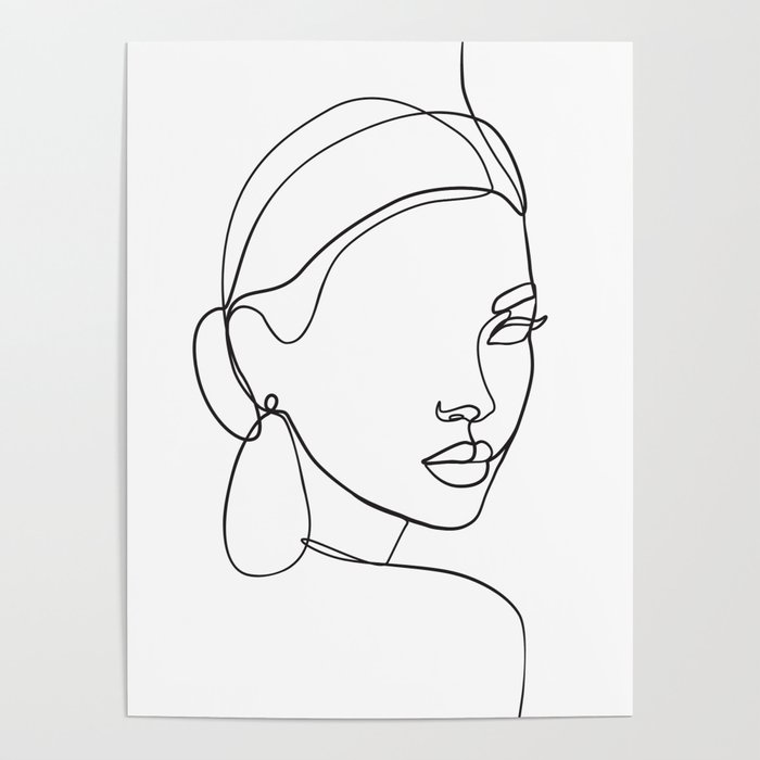 Abstract woman face line drawing Poster