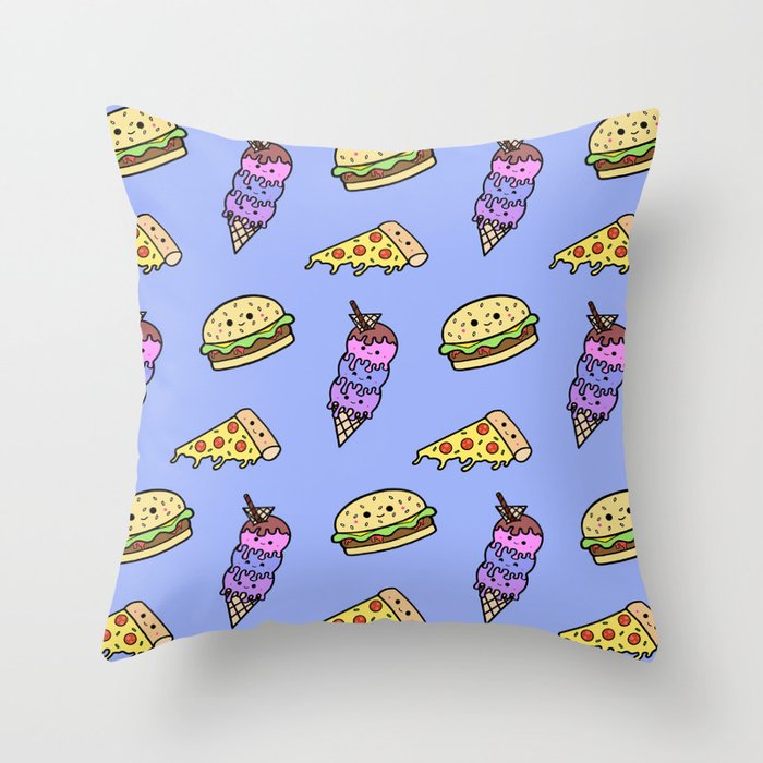 Fast Food Cuties (Blue) Throw Pillow