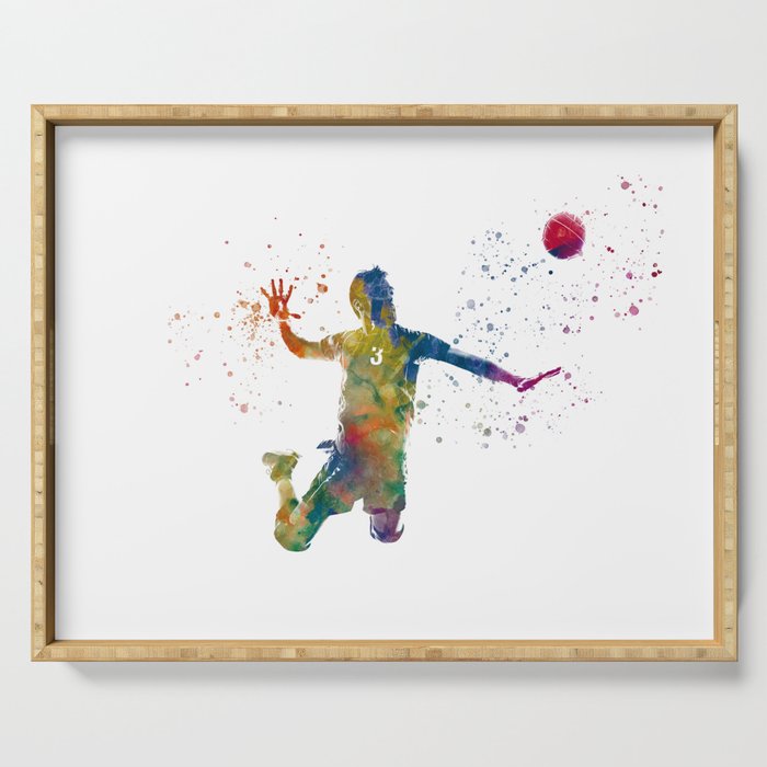 Volleyball player in watercolor Serving Tray