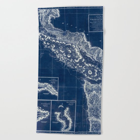 Vintage Blueprint of PNW Beach Towel