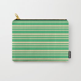 [ Thumbnail: Sea Green and Tan Colored Lined/Striped Pattern Carry-All Pouch ]