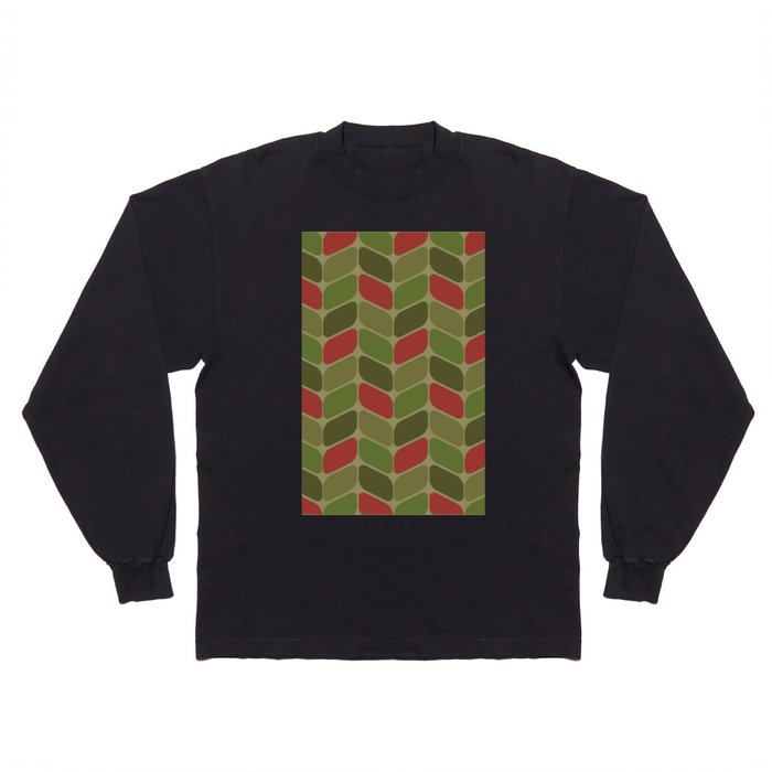 Vintage Diagonal Rectangles Olive Green Red Long Sleeve T Shirt