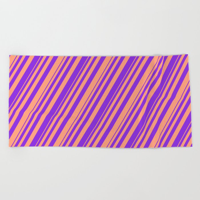 Purple & Light Salmon Colored Striped/Lined Pattern Beach Towel