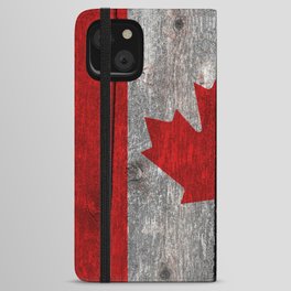 Canada flag on heavily textured woodgrain iPhone Wallet Case