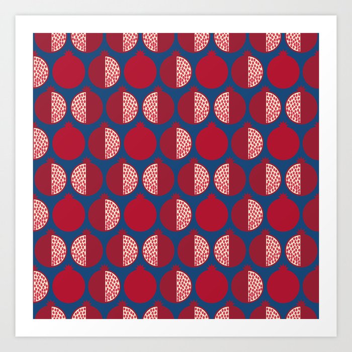 Pomegranate Line Up Blue Art Print