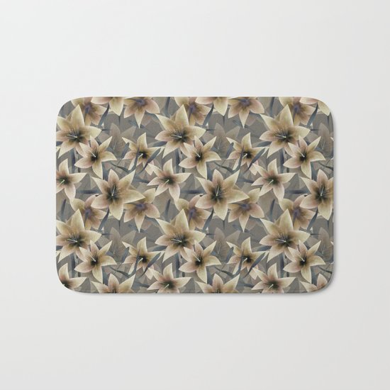 Lily. Grey beige floral pattern . Bath Mat