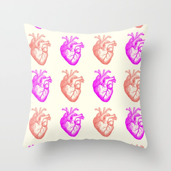 Anatomic hearts print (coral & violet) Throw Pillow