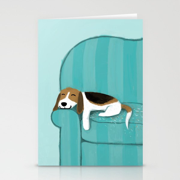 Happy Couch Beagle | Cute Sleeping Dog Stationery Cards
