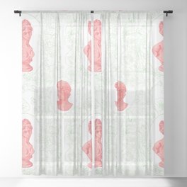 Ancient Greek Bust Pattern Floral in Watermelon Classic Design Sheer Curtain