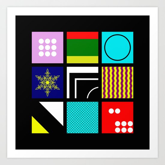 Eclectic 1 - Random collage of 9 bold colourful patterns in an abstract style Art Print