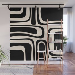 Palm Springs - Midcentury Modern Abstract Pattern in Black and Almond Cream  Wall Mural