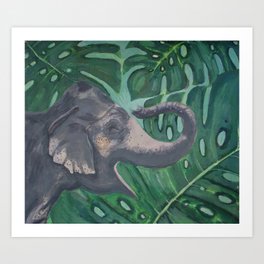 Namaste Art Print | Society6, Indianelephant, Painting, Monsteraplant, Acrylic, Elephant, Namaste, Monstera, Art, India 
