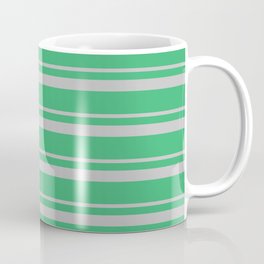 [ Thumbnail: Grey & Sea Green Colored Lined/Striped Pattern Coffee Mug ]