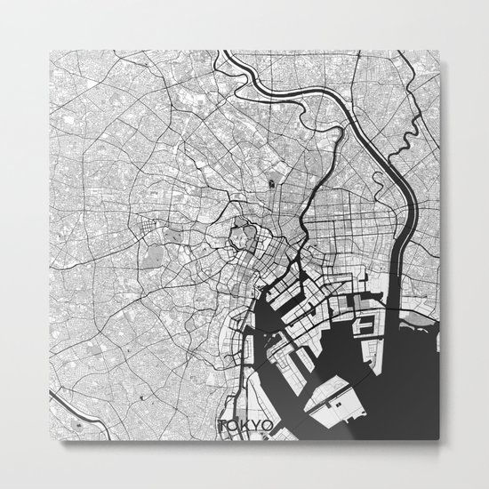 Tokyo Map Gray Metal Print